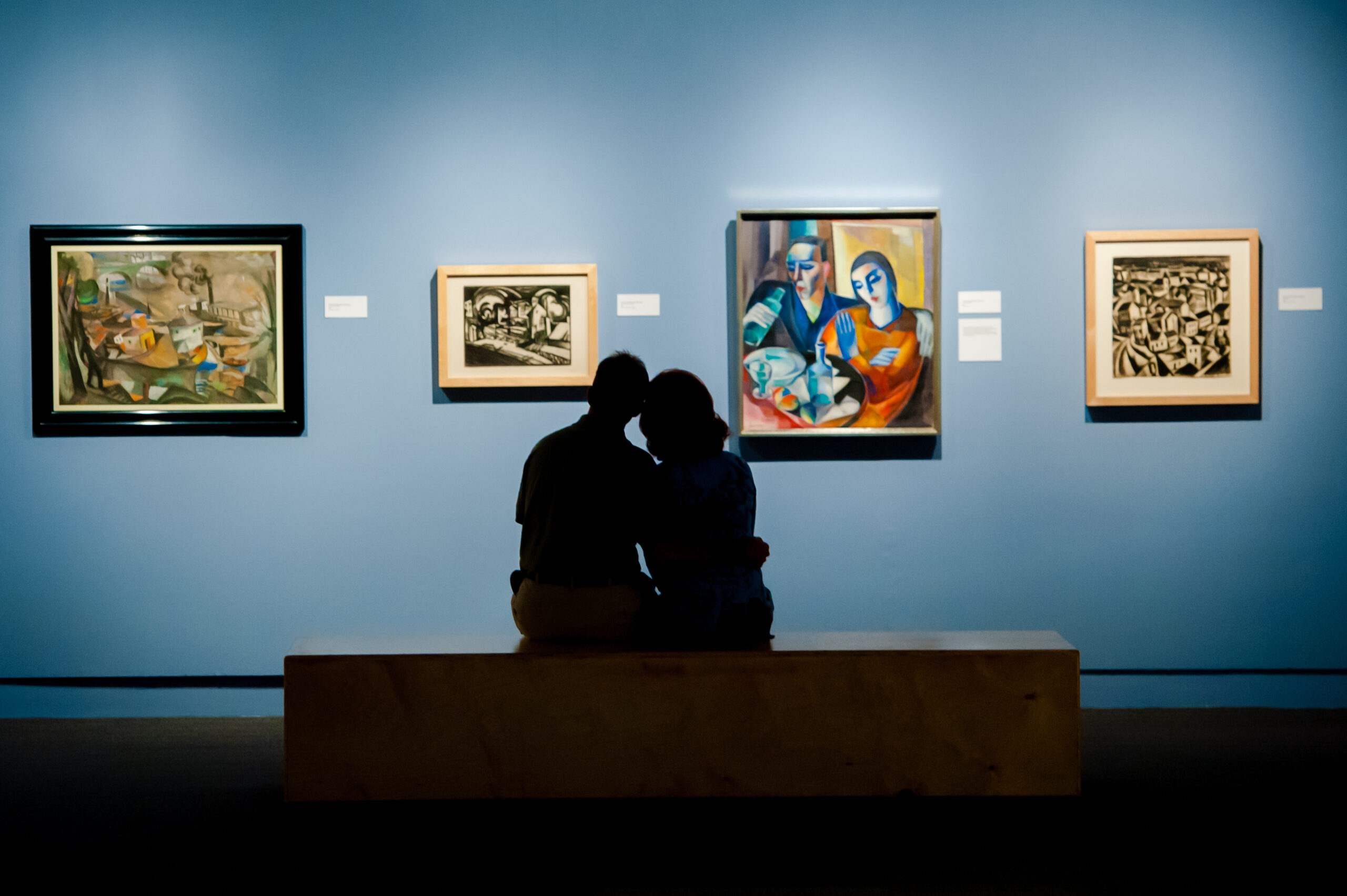 A couple looks at art exhibit at the Foosaner Art Museum in Melbourne, FL