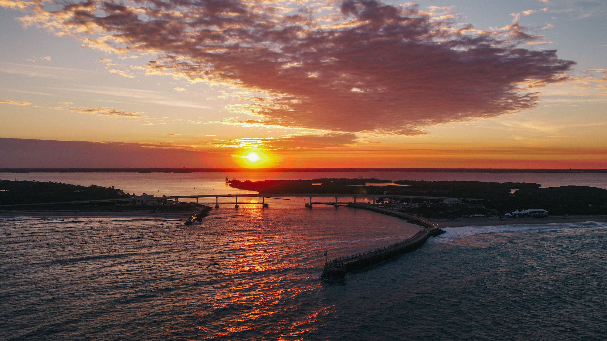 Sunset over the ocean at the Sebastian Inlet