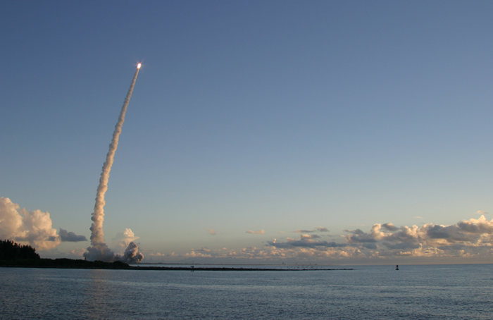 Dawn rocket launch at Jetty Park