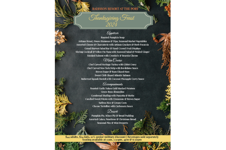 Radisson Resort at the Port Thanksgiving Menu 2024