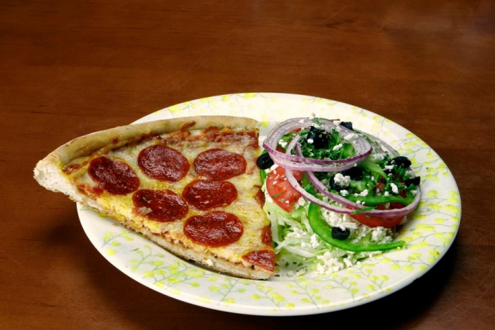 Kelsey's Restaurant Pizza Slice and Salad