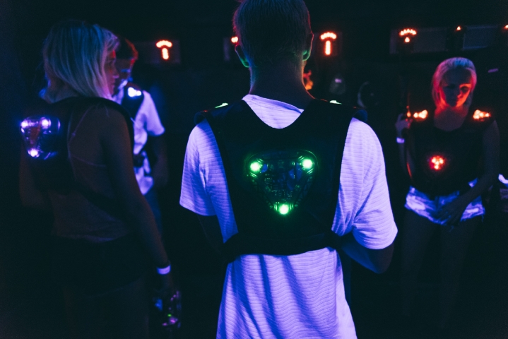 Andretti Thrill Park Group Waiting with Laser Tag Vests