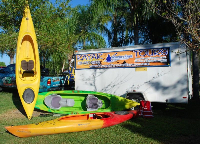 Adventure Kayak of Cocoa Beach Kayaks Near Trailer