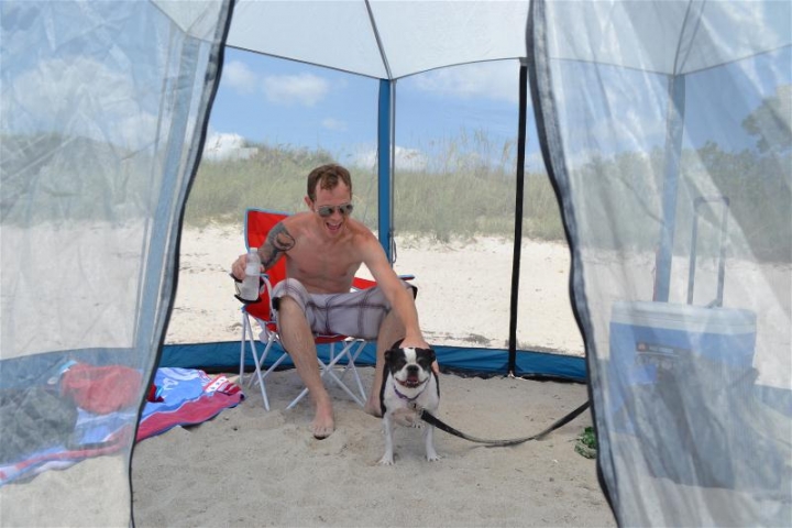 Canova Beach Park Guy in Tent with Dog
