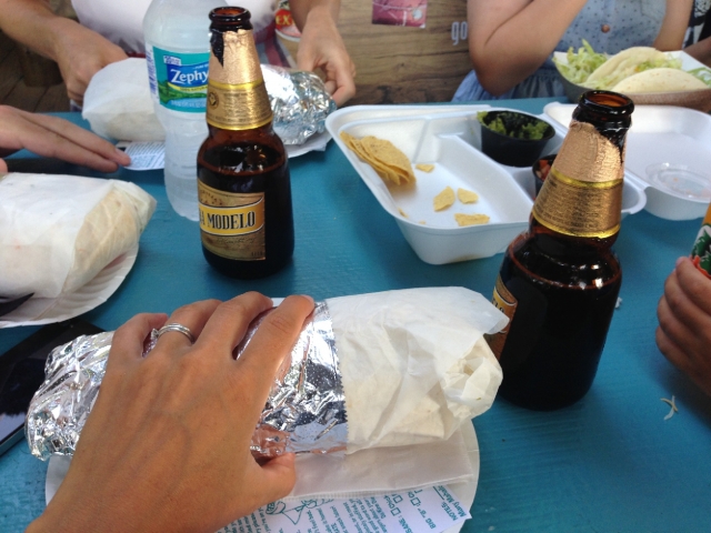 Da Kine Diego's Insane Burrito Group enjoying Burritos and Beers