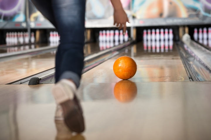 Brunswick Zone Harbour Lanes Orange Bowling Ball Going Down Lane