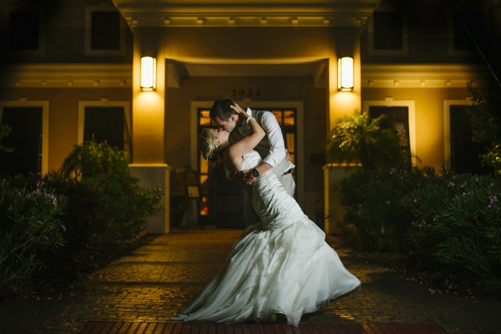 Duran Golf Club Night Time Bride and Groom Kissing Outside