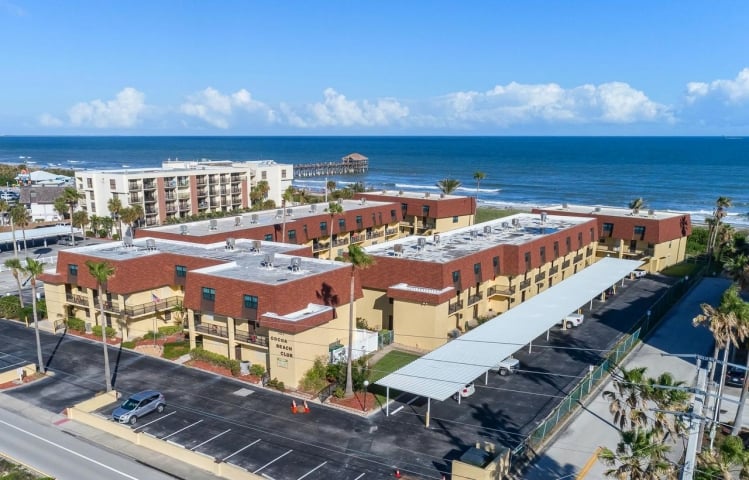 Cocoa Beach Club Condominium aerial view of the Atlantic Ocean