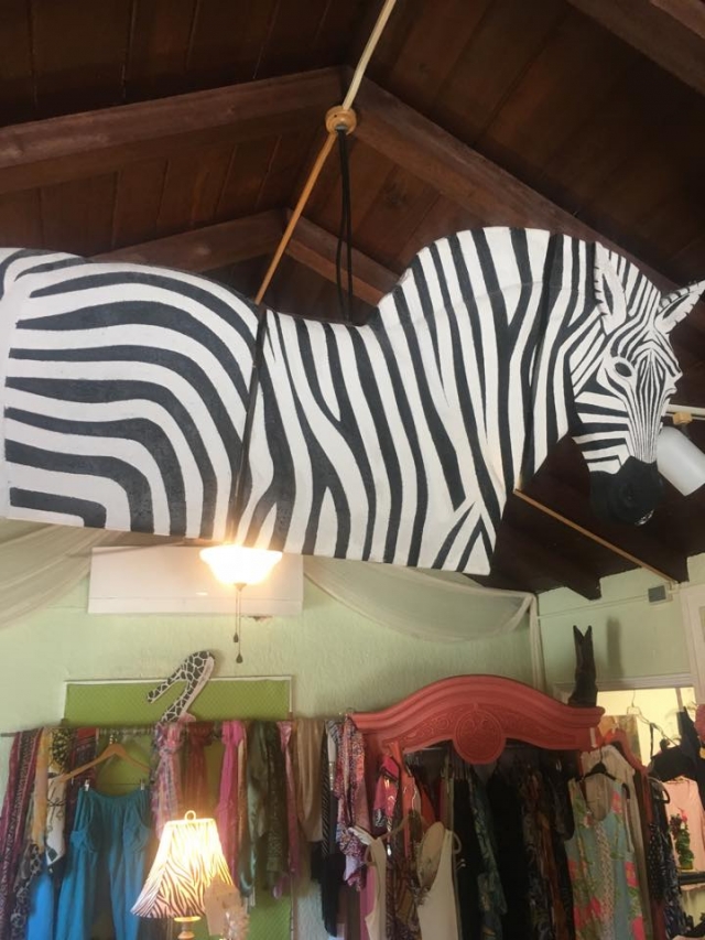 The signature zebra inside The Pink Zebra in Melbourne, FL