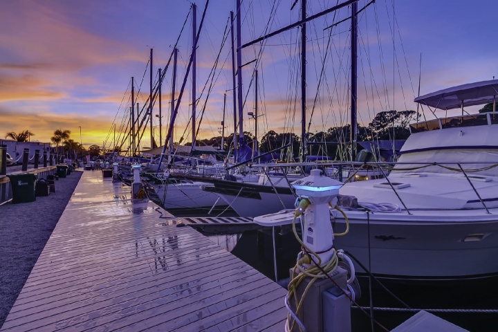 Boats in the harbor at The Cove at Cape Crossing in Merritt Island, FL