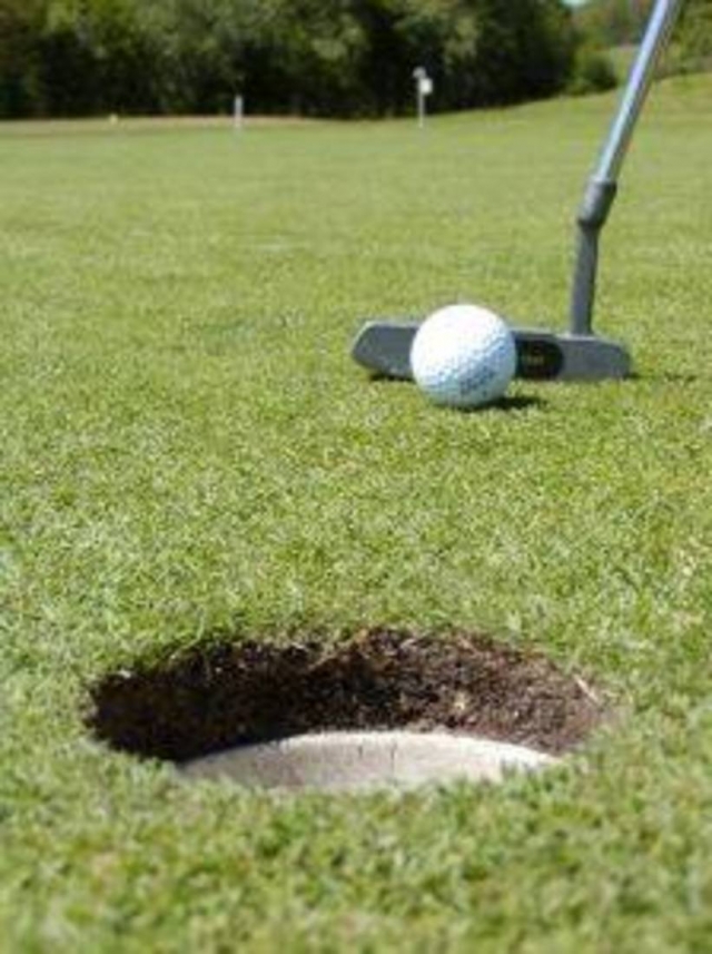 Singleton Golf Driving Range Putter and Ball Near Hole