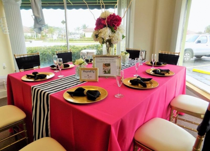 Chairs For Affairs Party Rentals Pink Tabletop with Place Settings