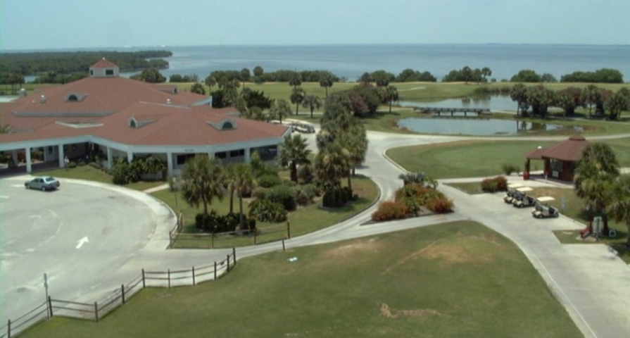 Cocoa Beach Country Club Clubhouse and Greens from Sky