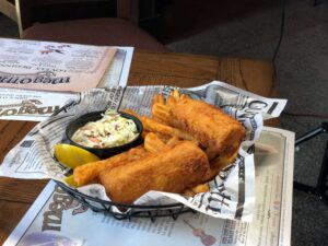 fish and chips at meg omalley's