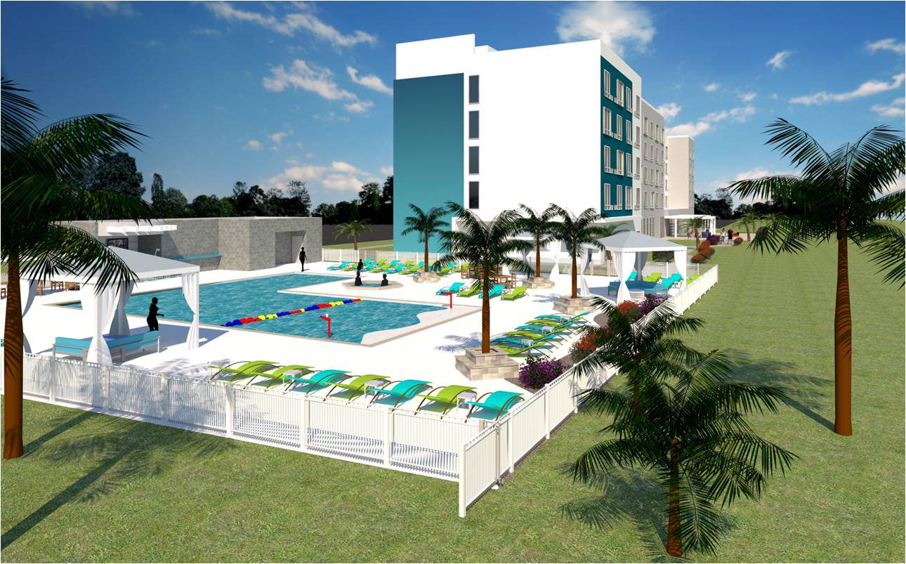 Courtyard by Marriott Titusville Kennedy Space Center pool area digital rendering