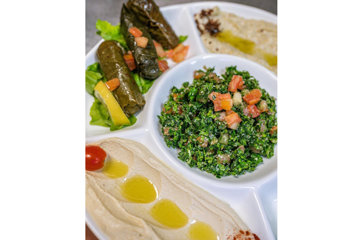 Mediterranean salad and dolmades