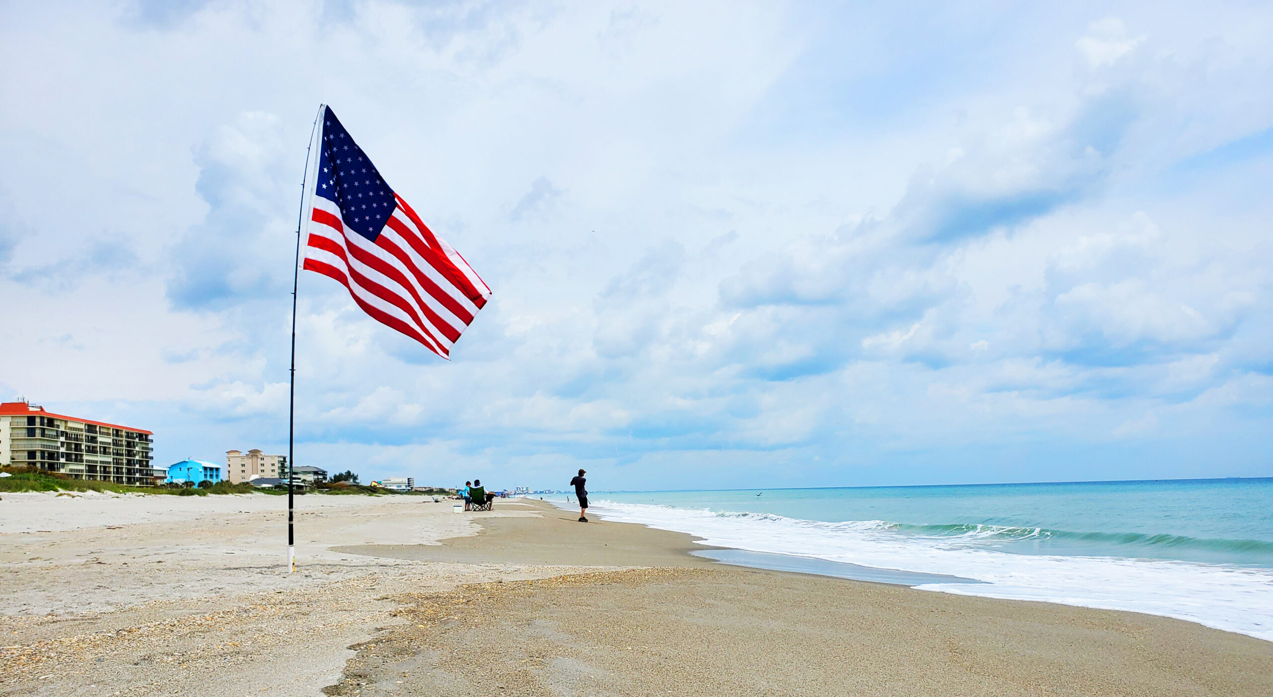 fishing pole and american flag