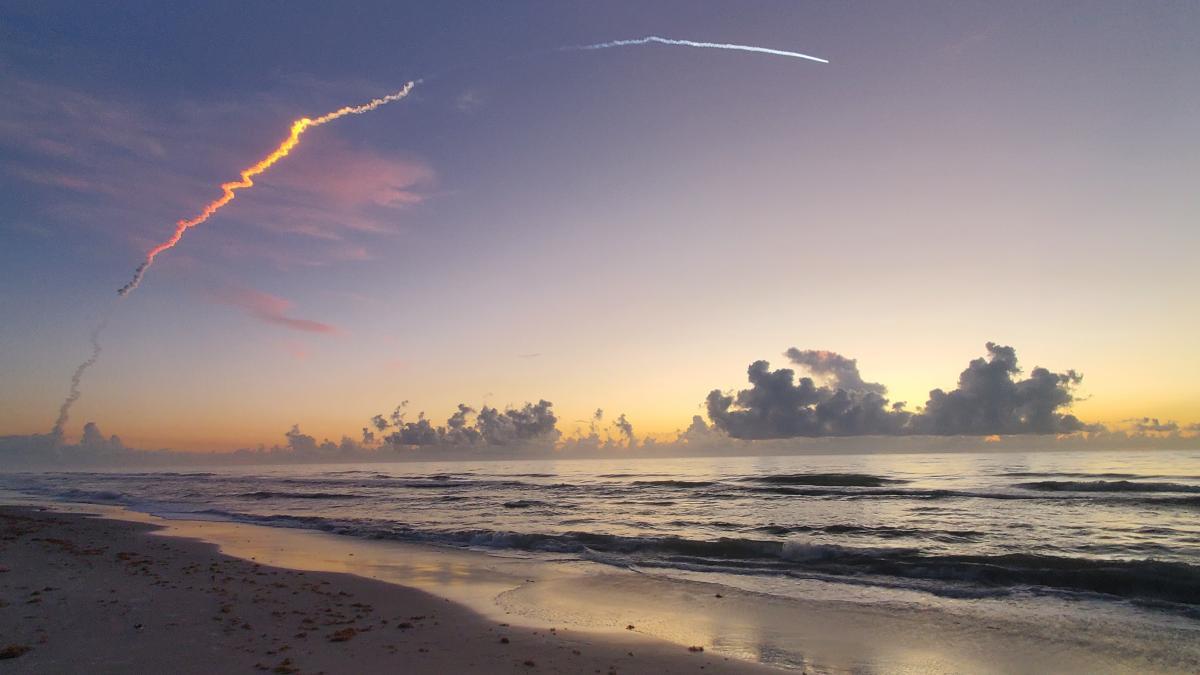 Rocket Trail over the Atlantic Ocean at sunrise