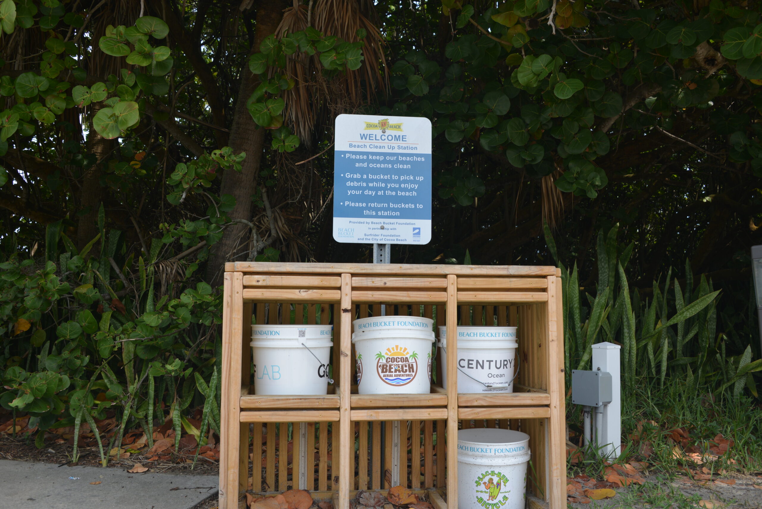 Beach Bucket foundation buckets at beach entrance