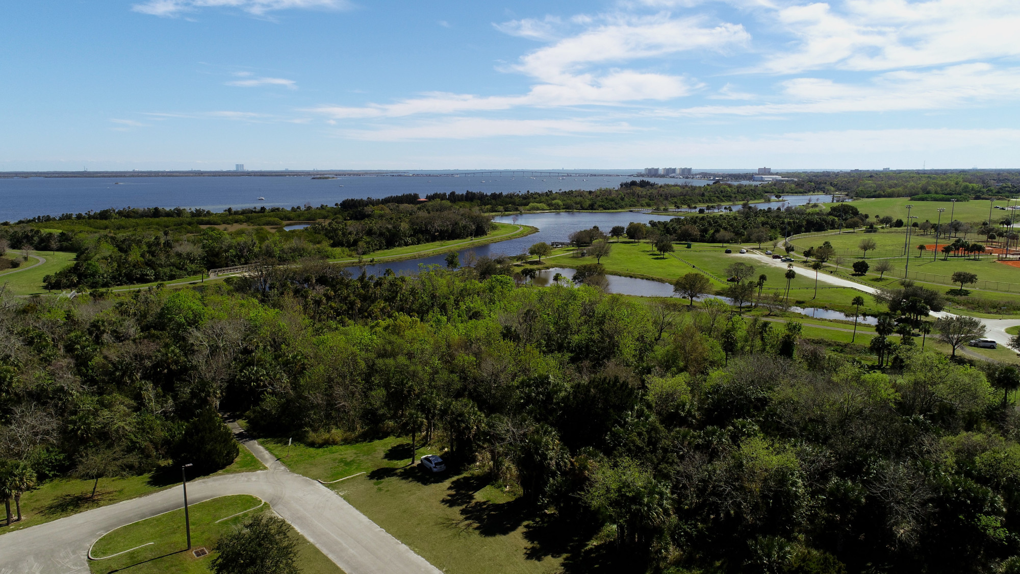 Drone shot of Chain of Lakes Park
