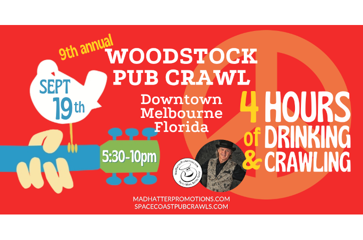 9th Annual Woodstock Pub Crawl Downtown Melbourne flyer