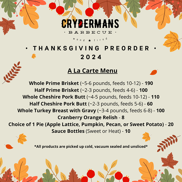 Cryderman's Barbeque Thanksgiving Special