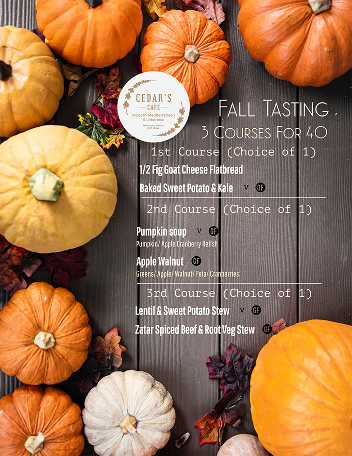 Cedar's Cafe Fall is for Foodies Menu