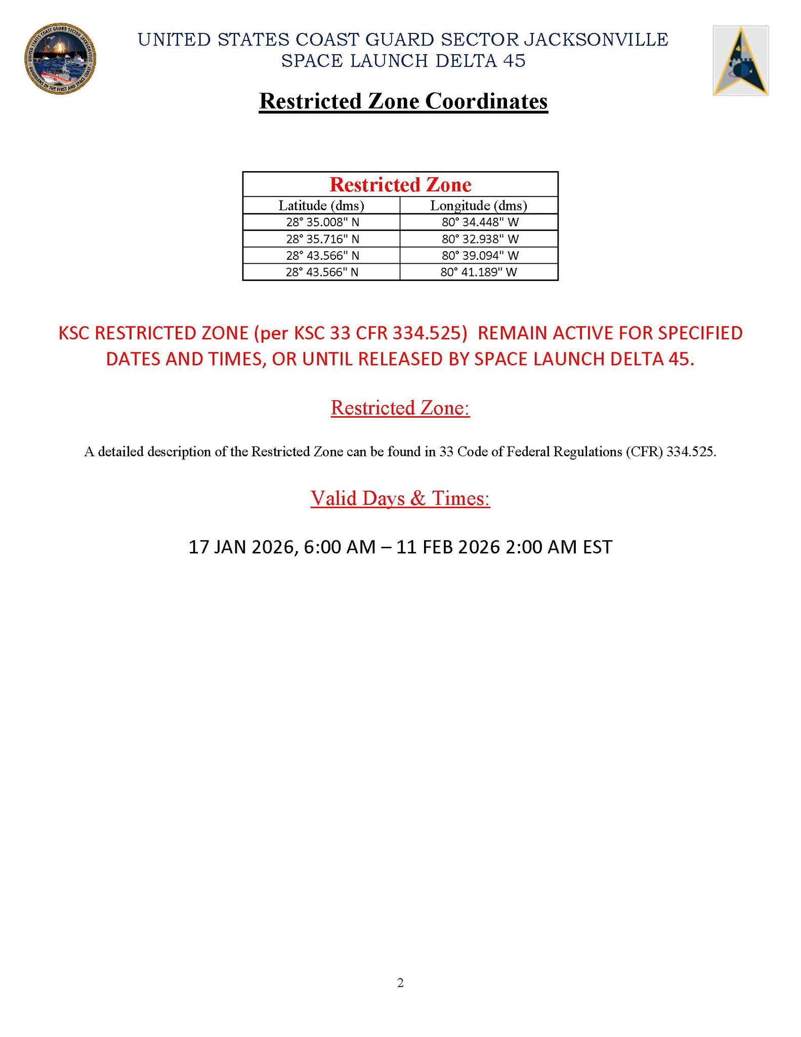 Port Canaveral Launch info coordinates 1.23.26